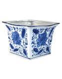 MACETA MEDIANO CUADRADO FLORAL AZUL/BLANCO 11cm X 12cm altura