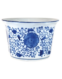 MACETA REDONDO GRANDE FLORAL AZUL/BLANCO