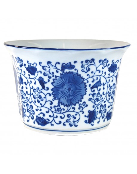 MACETA REDONDO GRANDE FLORAL AZUL/BLANCO