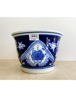 MACETA  PEQUEÑA AZUL/BLANCO C/PLATITO MOD: SHAILENE