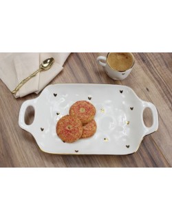 BANDEJA CON ASAS EN PORCELANA CON FILO EN TITANIO DORADO