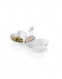 PLATO EN PORCELANA BLANCA CON BASE DE BAMBÚ Y 2 PALILLOS