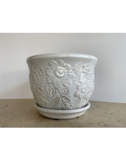 MACETA EN CERÁMICA MOD. FLORES SILVESTRES C/PLATILLO