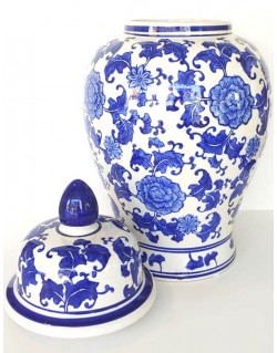 JARRON EN CERÁMICA AZUL/BLANCO C/ TAPA