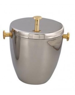 HIELERA DOBLE PARED CON TAPA EN ACERO LISO C/ACABADOS DORADOS