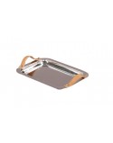 BANDEJA RECTANGULAR CHICA EN ACERO CON ASAS EN CUERO