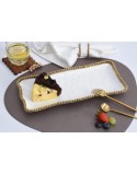 BANDEJA MEDIANA RECTANGULAR PORCELANA BLANCA FILO DORADO