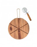 TABLA DE MADERA PARA PIZZA C/CORTADOS DE ACERO INOXIDABLE