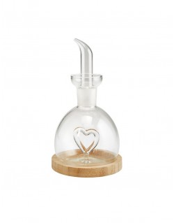 ACEITERA DE CRISTAL BASE DE BAMBÚ MOD: CORAZÓN