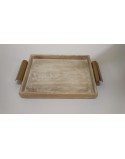 BANDEJA RECTANGULAR EN MADERA CON ASAS DORADAS