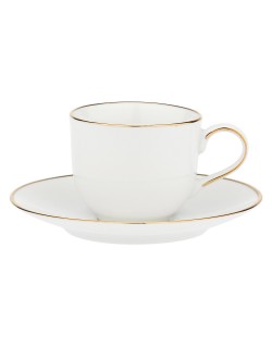 SET X 6 TAZAS CON PLATITO EN POCELANA BLANCA FILO DORADO