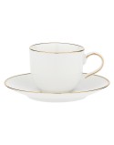 SET X 6 TAZAS CON PLATITO EN POCELANA BLANCA FILO DORADO