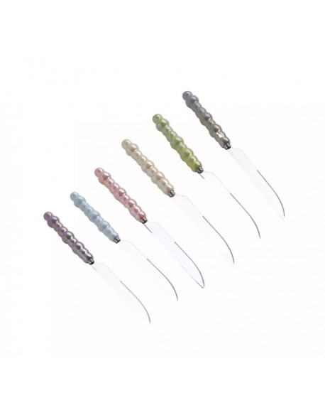 SET X 6 CUCHILLOS P/POSTRE PLATEADO CON MANGO MULTICOLOR