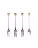 SET X 4 TENEDORES DE POSTRE MOD. CORONA DORADA