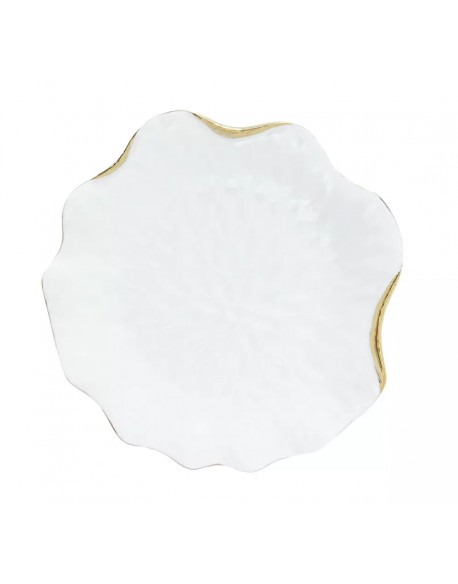 PLATO DE POSTRE EN PORCELANA BLANCA C/BORDE DORADO