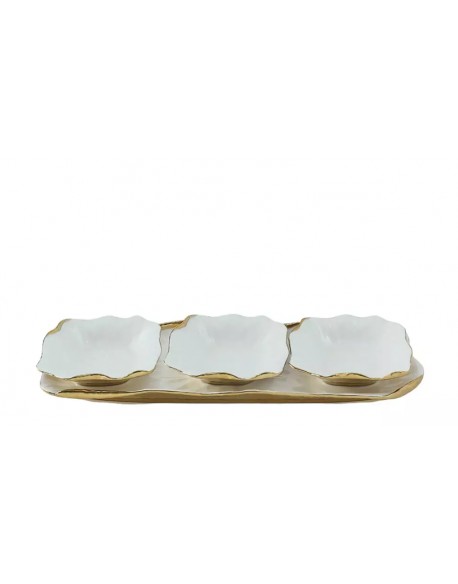 JUEGO DE 3 BOWL DE PORCELANA BLANCA C/BORDE DORADO