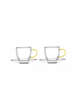 SET X 2 TAZAS C/PLATILLOS DE DOBLE PARED C/ASA AMARILLA