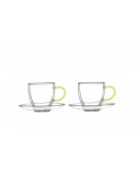 SET X 2 TAZAS C/PLATILLOS DE DOBLE PARED C/ASA AMARILLA