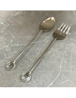 SET X2 CUCHARONES PARA PARA ENSALADA EN ACERO Y GLASS