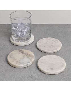 SET X4 POSAVASOS  DE MARMOL BLANCO REDONDOS