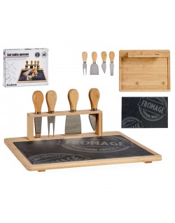 TABLA PARA QUESOS EN BAMBÚ Y PIEDRA C/ 4 CUCHILLOS