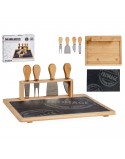 TABLA PARA QUESOS EN BAMBÚ Y PIEDRA C/ 4 CUCHILLOS