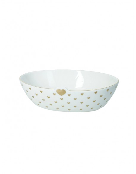 BOWL EN PORCELANA BLANCA C/CORAZONES DORADOS