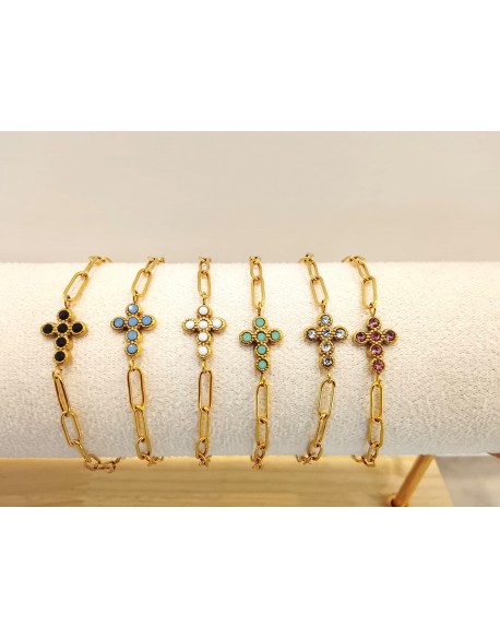 PULSERAS ACERO DIJE CRUZ CRYSTAL SRT.
