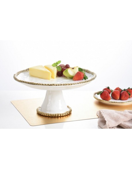 BASE PARA TORTA PORCELANA BLANCA FILO DORADO