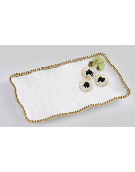 PLATO RECTANGULAR MEDIANO BLANCO FILO DORADO