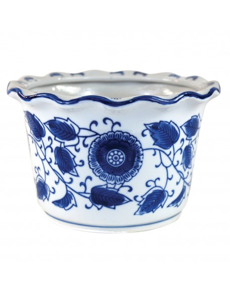 MACETA  ONDEADA  GRANDE AZUL/BLANCO
