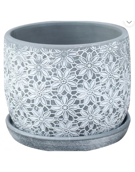 MACETA FLORAL GRIS C/PLATO 5".5" X4".5"