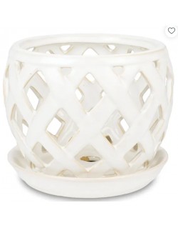 PORTA MACETA C/ PLATITO BLANCO HUESO