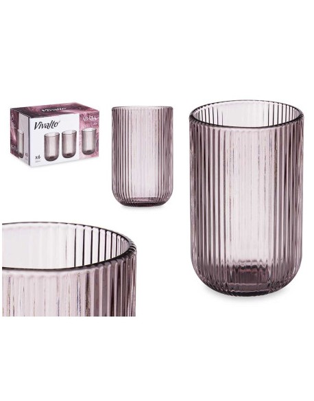 VASO X6 ALTO ROSA RAYAS 430ML