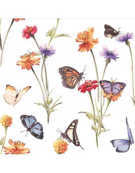 SERVILLETAS DE COMIDA MOD: JARDIN DE MARIPOSA BLANCO