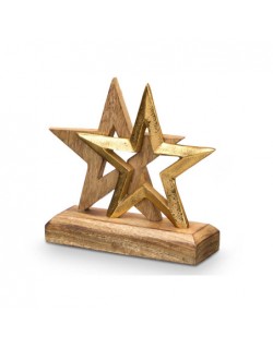 DOBLE ESTRELLA EN MADERA DORADO DECORATIVO