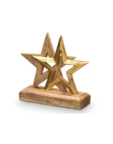 DOBLE ESTRELLA EN MADERA DORADO DECORATIVO