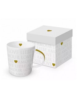 TAZA EN CAJA DECORATIVA MOD: CARTAS DE AMOR Y PERLAS