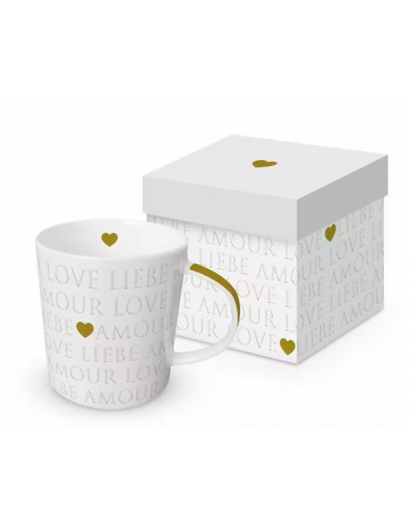 TAZA EN CAJA DECORATIVA MOD: CARTAS DE AMOR Y PERLAS