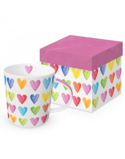 TAZA C/CAJA DECORATIVA MOD: CORAZONES EN ACUARELLA