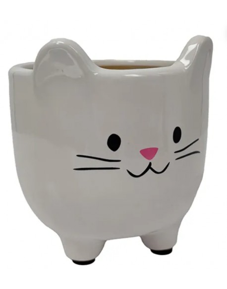 MACETA C/PATITAS BLANCO MOD: GATITO