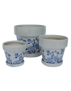 MACETAAZUL/BLANCO FLORAL C/PLATITO 4.5" X 4.25"