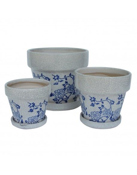 MACETAAZUL/BLANCO FLORAL C/PLATITO 4.5" X 4.25"